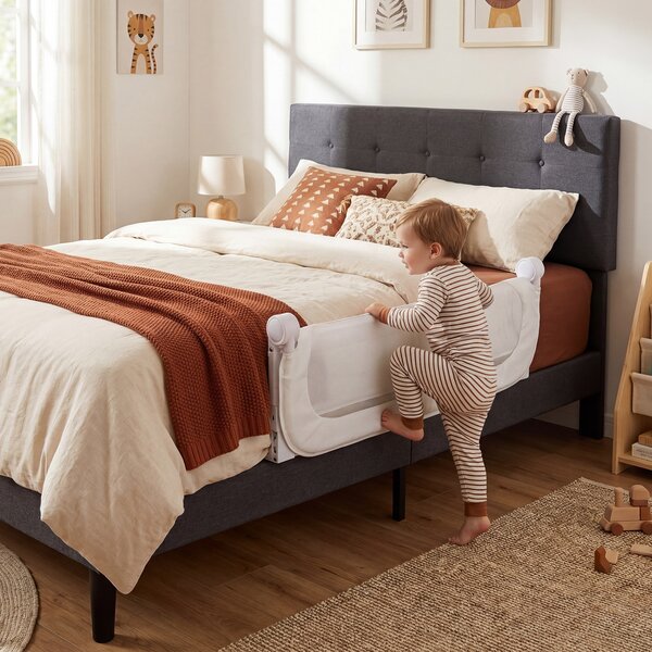 Costway Sbarra letto pieghevole per bambini con base robusta a U, Sbarra protettiva regolabile con accessori completi 120 cm Bianco