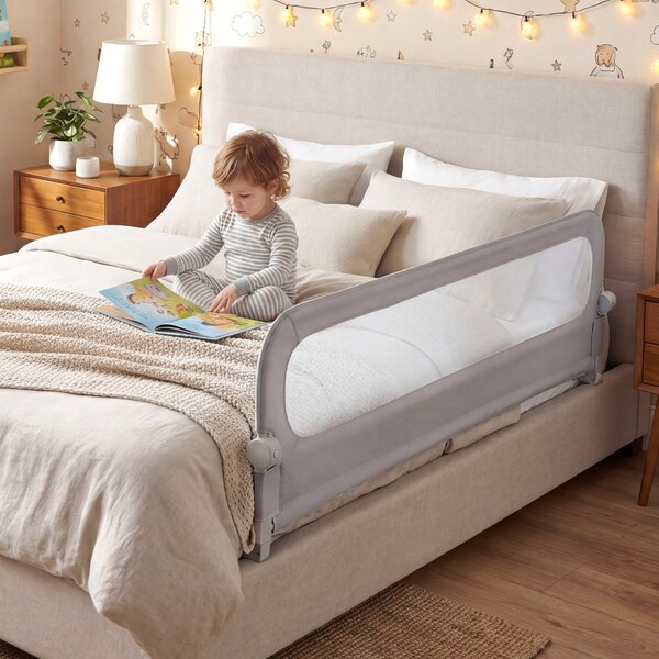 Costway Sbarra letto pieghevole per bambini con base robusta a U, Sbarra protettiva regolabile 178 cm con accessori completi Grigio
