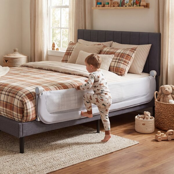 Costway Sbarra letto pieghevole per bambini con base robusta a U, Sbarra protettiva regolabile 178 cm con accessori completi Grigio