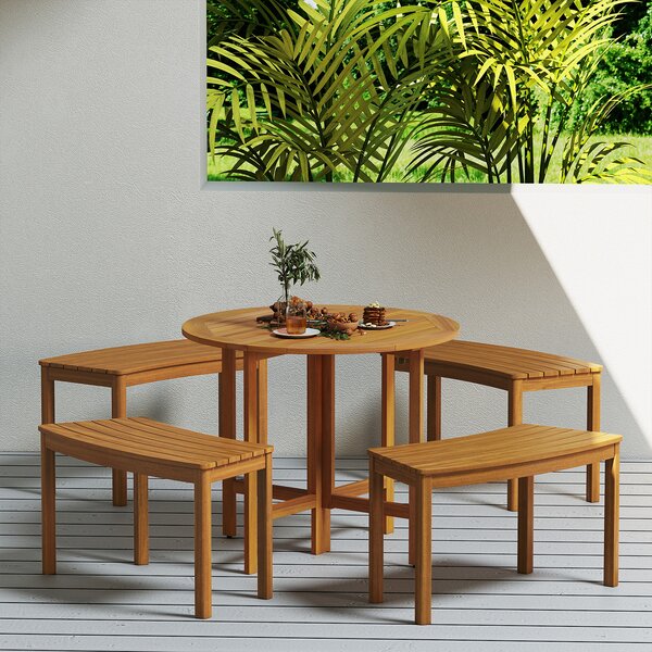 Costway Set da 4 panchine curve in legno di acacia, Panchina senza schienale per patio giardino e terrazza e cortile Naturale