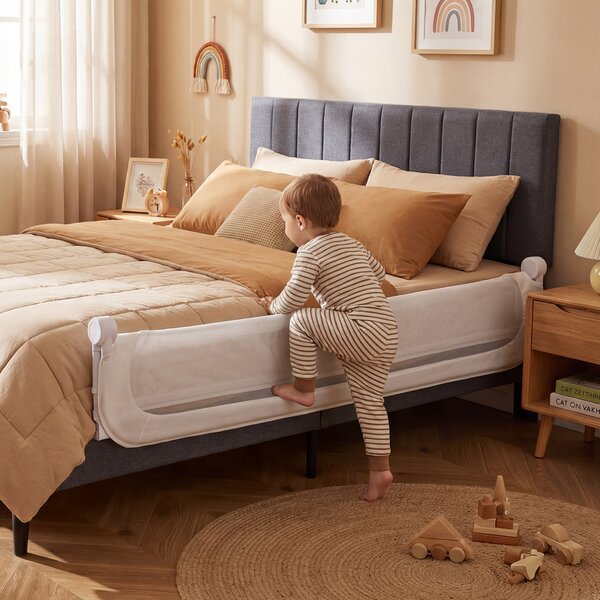 Costway Sbarra letto pieghevole per bambini con base robusta a U, Sbarra protettiva regolabile 178 cm con accessori completi Bianco