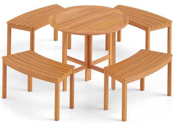 Costway Set da 4 panchine curve in legno di acacia, Panchina senza schienale per patio giardino e terrazza e cortile Naturale