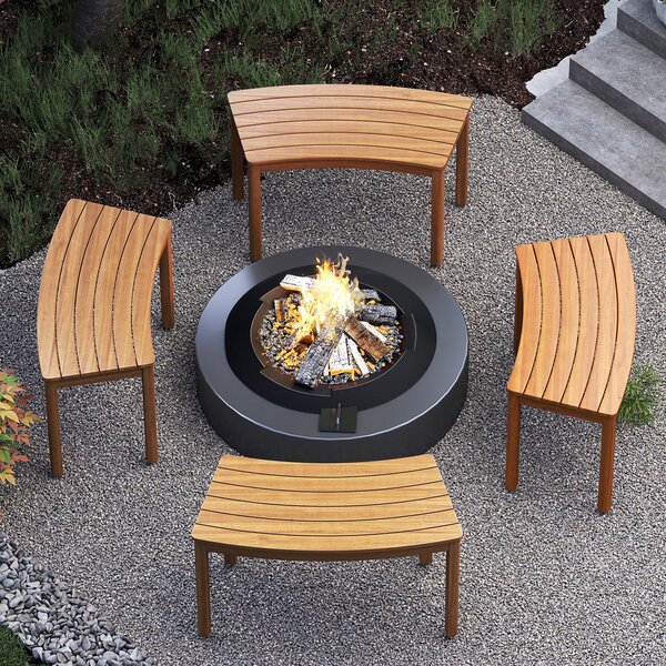 Costway Set da 4 panchine curve in legno di acacia, Panchina senza schienale per patio giardino e terrazza e cortile Naturale