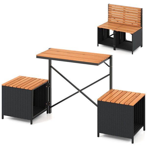 Costway Set di mobili da patio con letto da giardino rialzato, Tavolo e sedie in rattan PE con spazio di stoccaggio per veranda
