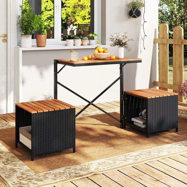Costway Set di mobili da patio con letto da giardino rialzato, Tavolo e sedie in rattan PE con spazio di stoccaggio per veranda