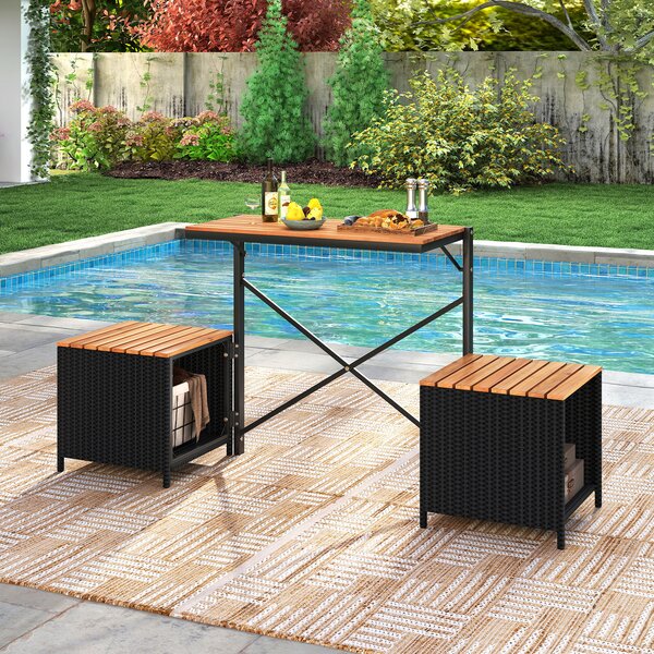 Costway Set di mobili da patio con letto da giardino rialzato, Tavolo e sedie in rattan PE con spazio di stoccaggio per veranda