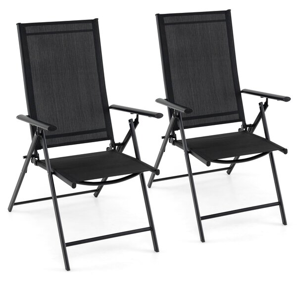 Costway Set 2 sedie da esterno con braccioli schienale regolabile tessuto traspirante, Sedia pieghevole per balcone terrazza campeggio Nero