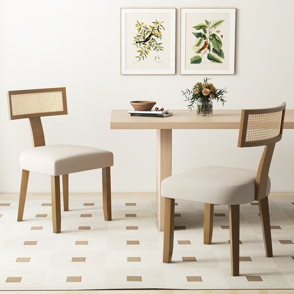 Costway Sedia da pranzo imbottita con sedile comodo e schienale curvo in rattan, Sedia moderna con piedini antiscivolo per soggiorno balcone e studio Naturale