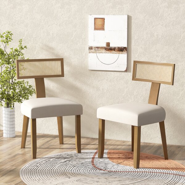 Costway Sedia da pranzo imbottita con sedile comodo e schienale curvo in rattan, Sedia moderna con piedini antiscivolo per soggiorno balcone e studio Naturale
