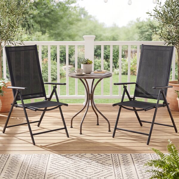 Costway Set 2 sedie da esterno con braccioli schienale regolabile tessuto traspirante, Sedia pieghevole per balcone terrazza campeggio Nero