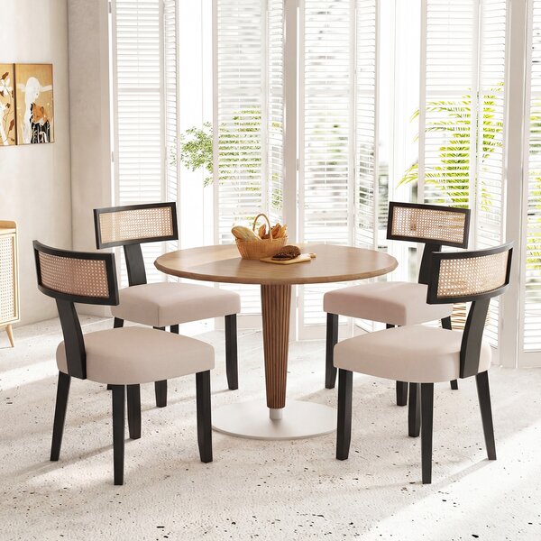 Costway Sedia da pranzo imbottita con sedile comodo e schienale curvo in rattan, Sedia moderna con piedini antiscivolo per soggiorno balcone e studio Nero