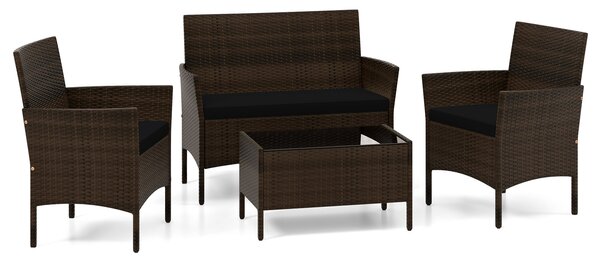 Costway Set da conversazione in rattan per patio 4 pezzi con cuscini morbidi, Mobili da esterno modulari per giardino e veranda Nero