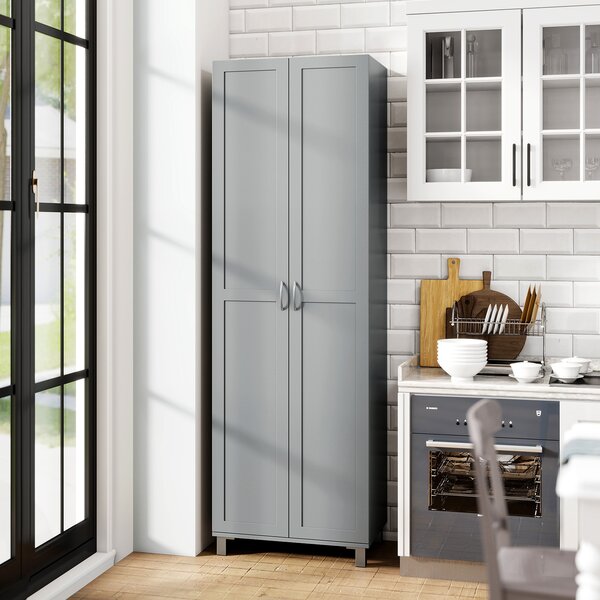 Costway Armadio alto a doppia anta con ripiani regolabili e design antiribaltamento, Dispensa indipendente per cucina soggiorno e camera da letto Grigio