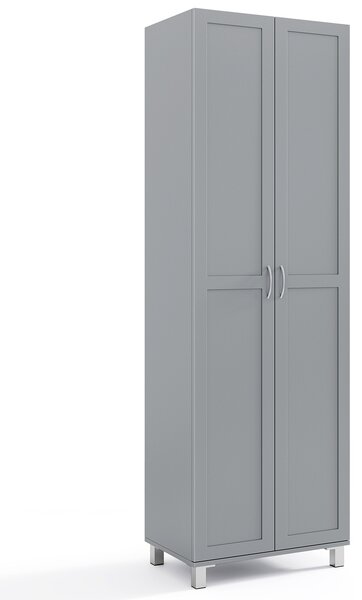 Costway Armadio alto a doppia anta con ripiani regolabili e design antiribaltamento, Dispensa indipendente per cucina soggiorno e camera da letto Grigio