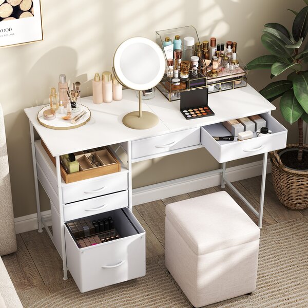 Costway Scrivania per computer da scrivania per studio con mensola, Tavolo per pc per ufficio camera da letto e sggiorno 120×50cm Bianco