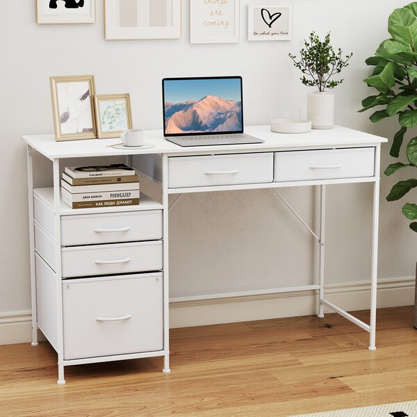 Costway Scrivania per computer da scrivania per studio con mensola, Tavolo per pc per ufficio camera da letto e sggiorno 120×50cm Bianco
