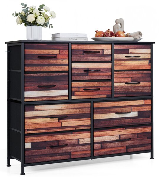 Costway Cassettiera camera da letto con 11 cassetti pieghevoli 100 x 30 x 82 cm, Mobiletto contenitore per salotto ingresso in legno Nero