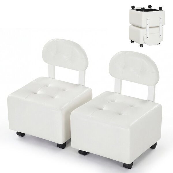 Costway Set 2 sedie da salotto con comodo schienale seduta morbida, Sgabelli imbottiti impilabili per soggiorno balcone e studio Bianco