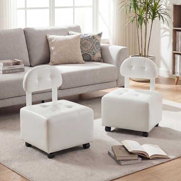Costway Set 2 sedie da salotto con comodo schienale seduta morbida, Sgabelli imbottiti impilabili per soggiorno balcone e studio Bianco