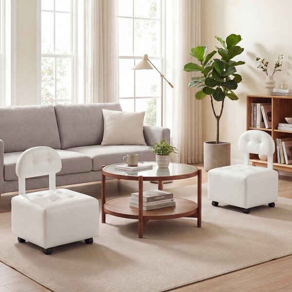 Costway Set 2 sedie da salotto con comodo schienale seduta morbida, Sgabelli imbottiti impilabili per soggiorno balcone e studio Bianco