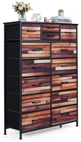 Costway Cassettiera camera da letto con 14 cassetti pieghevoli 85 x 30 x 120 cm, Mobiletto contenitore per salotto ingresso in legno Nero