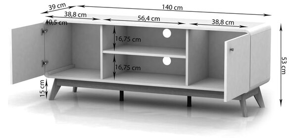 Tavolo TV in rovere colore naturale 140x53 cm Cassie - Støraa