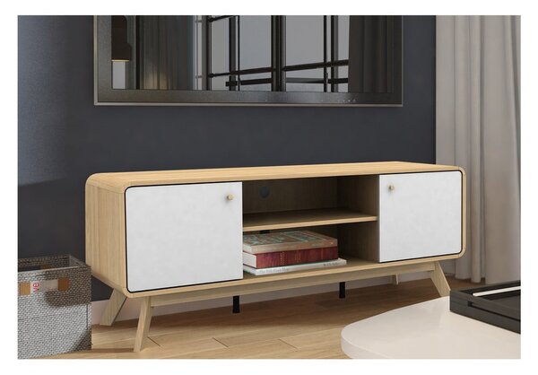 Tavolo TV in rovere decorato in bianco e naturale 140x53 cm Caitlin - Støraa