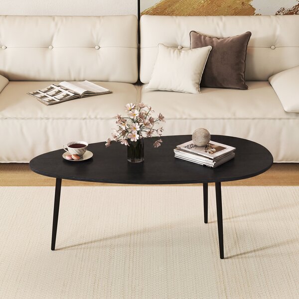 Costway Tavolino da caffè ovale in stile mid century e design compatto, Tavolino retro da divano per soggiorno ufficio e lounge Nero