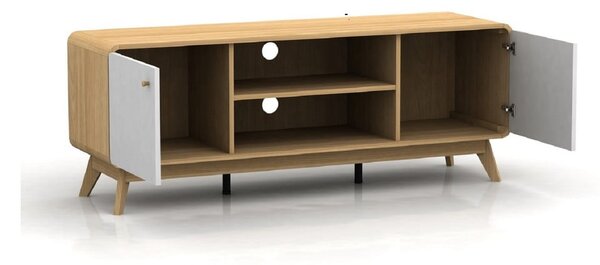 Tavolo TV in rovere decorato in bianco e naturale 140x53 cm Caitlin - Støraa