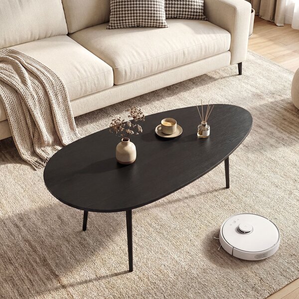 Costway Tavolino da caffè ovale in stile mid century e design compatto, Tavolino retro da divano per soggiorno ufficio e lounge Nero