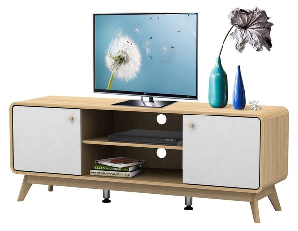 Tavolo TV in rovere decorato in bianco e naturale 140x53 cm Caitlin - Støraa