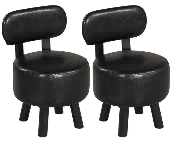 Costway Set di 2 sgabelli poggiapiedi con gambe in legno di gomma, Pouf imbottito da trucco per soggiorno camera da letto Nero