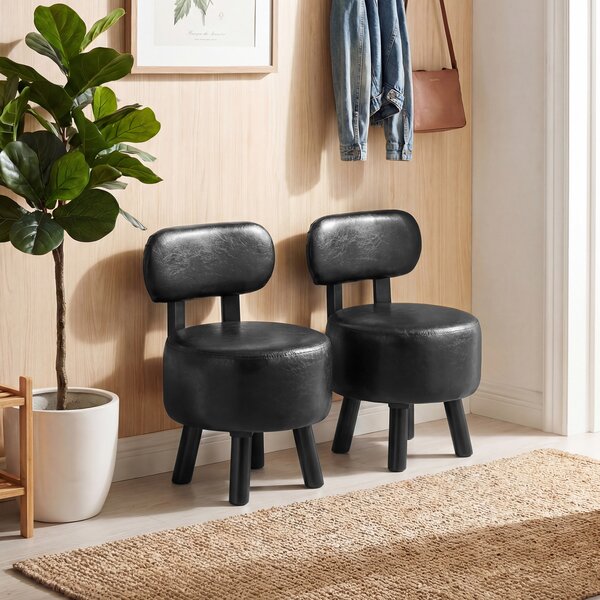 Costway Set di 2 sgabelli poggiapiedi con gambe in legno di gomma, Pouf imbottito da trucco per soggiorno camera da letto Nero
