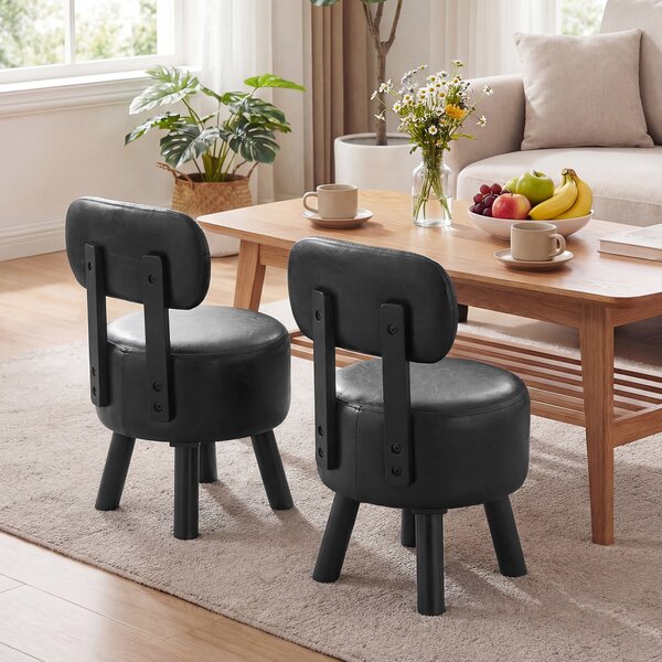 Costway Set di 2 sgabelli poggiapiedi con gambe in legno di gomma, Pouf imbottito da trucco per soggiorno camera da letto Nero
