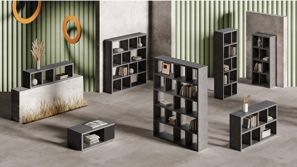 Libreria grigia effetto cemento 150x198 cm Berlin - TemaHome