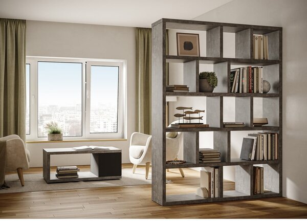 Libreria grigia effetto cemento 150x198 cm Berlin - TemaHome