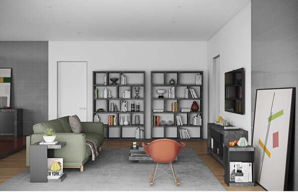 Libreria grigia effetto cemento 150x198 cm Berlin - TemaHome