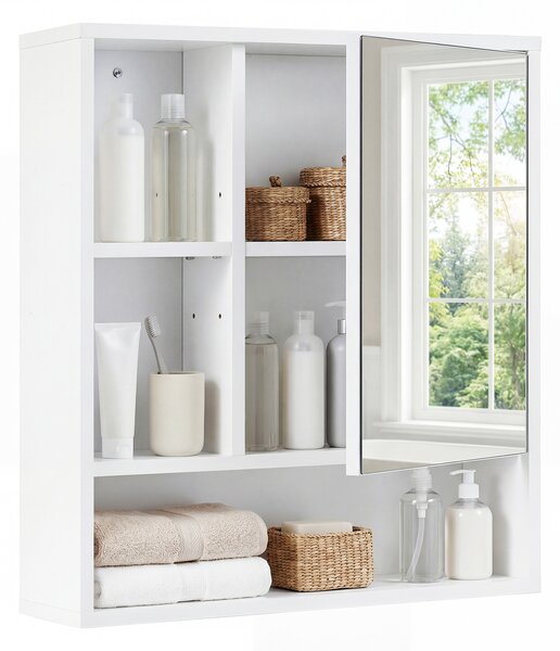 Costway Mobiletto bagno con specchio da parete specchiera con ripiano regolabile, Pensile sospeso in legno 55 x 16,5 x 61 cm Bianco