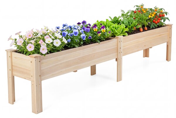 Costway Fioriera rialzata rettangolare in legno con robuste gambe a forma di l, Orto rialzato da esterno per fiori piante grasse Naturale