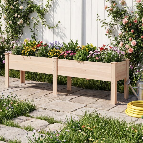 Costway Fioriera rialzata rettangolare in legno con robuste gambe a forma di l, Orto rialzato da esterno per fiori piante grasse Naturale