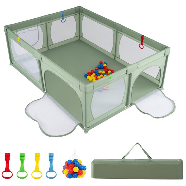 Costway Recinto extra large per neonati e bambini con rete traspirante, Box per bambini per interno ed esterno con palline Verde