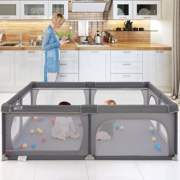 Costway Recinto extra large per neonati e bambini con rete traspirante, Box per bambini per interno ed esterno con palline Antracite