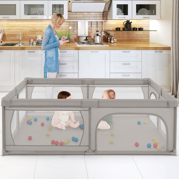 Costway Recinto extra large per neonati e bambini con rete traspirante, Box per bambini per interno ed esterno con palline Grigio