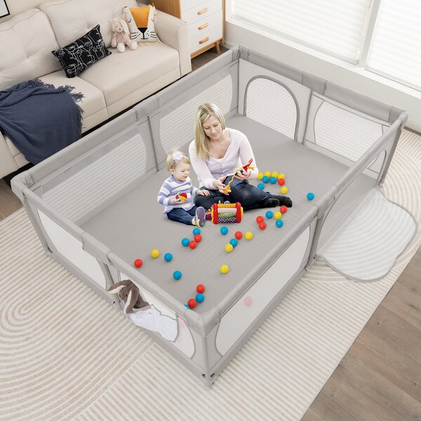 Costway Recinto extra large per neonati e bambini con rete traspirante, Box per bambini per interno ed esterno con palline Grigio