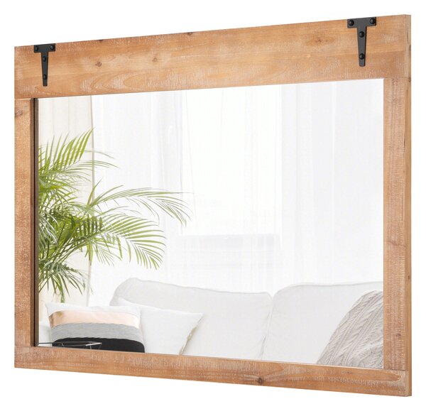 Costway Specchio da parete stile fattoria da parete con cornice in legno, Specchio decorativo rettangolare per bagno soggiorno Naturale