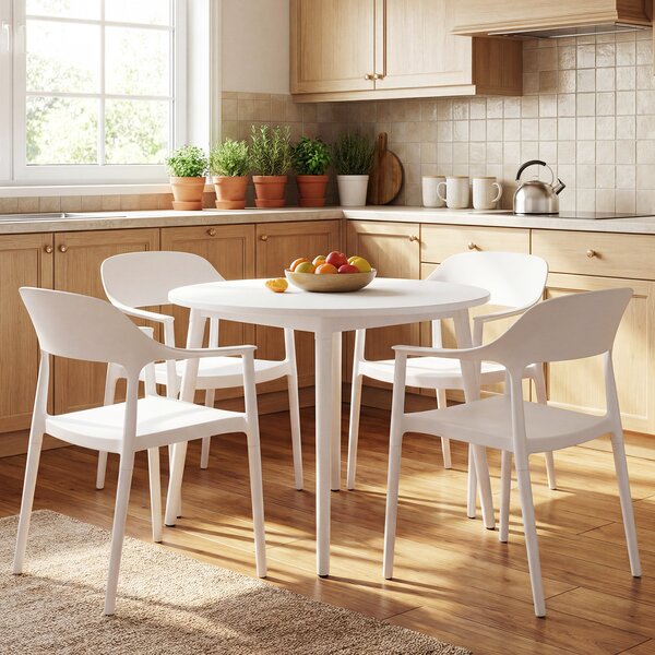 Costway Set di 4 sedie da pranzo in plastica ergonomica con schienale cavo, Poltrona da tavolo impilabile per soggiorno e sala da pranzo Bianco