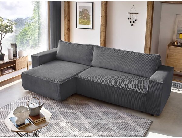 Divano letto a coste grigio scuro ad angolo variabile Nihad - Bobochic Paris