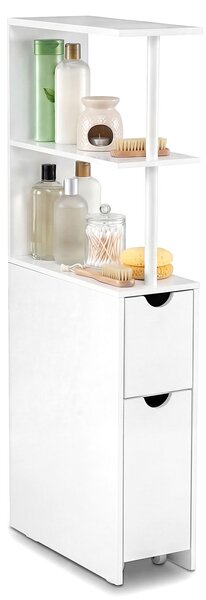 Costway Mobiletto per conservazione con ripiani aperti cassetto scorrevole, Organizzatore da bagno in legno salvaspazio Bianco