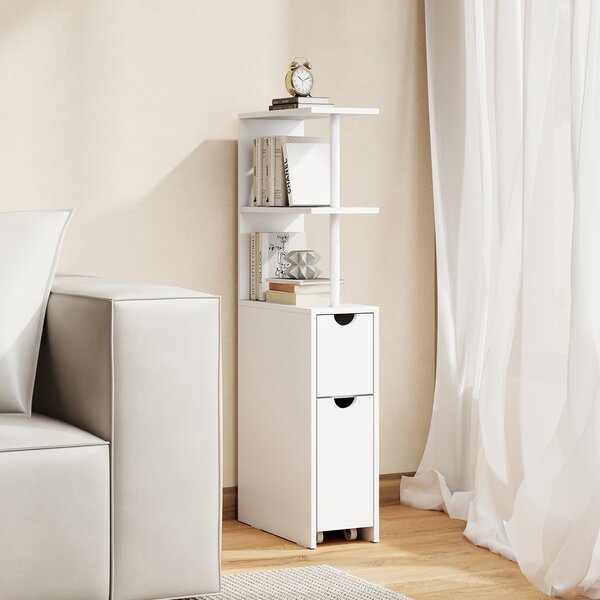 Costway Mobiletto per conservazione con ripiani aperti cassetto scorrevole, Organizzatore da bagno in legno salvaspazio Bianco