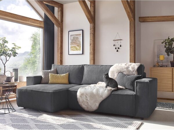 Divano letto a coste grigio scuro ad angolo variabile Nihad - Bobochic Paris